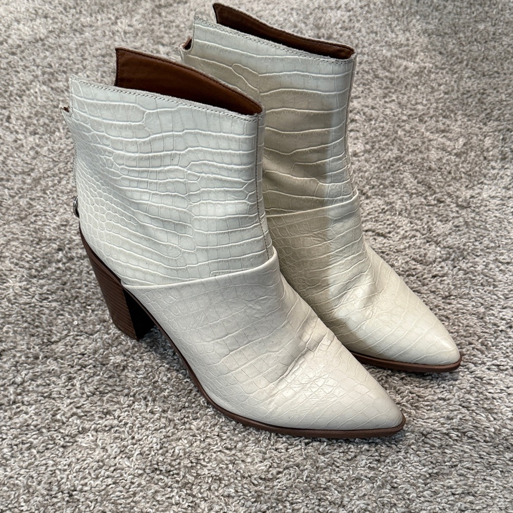 Franco Sarto Cream Croc-Embossed Ankle Booties